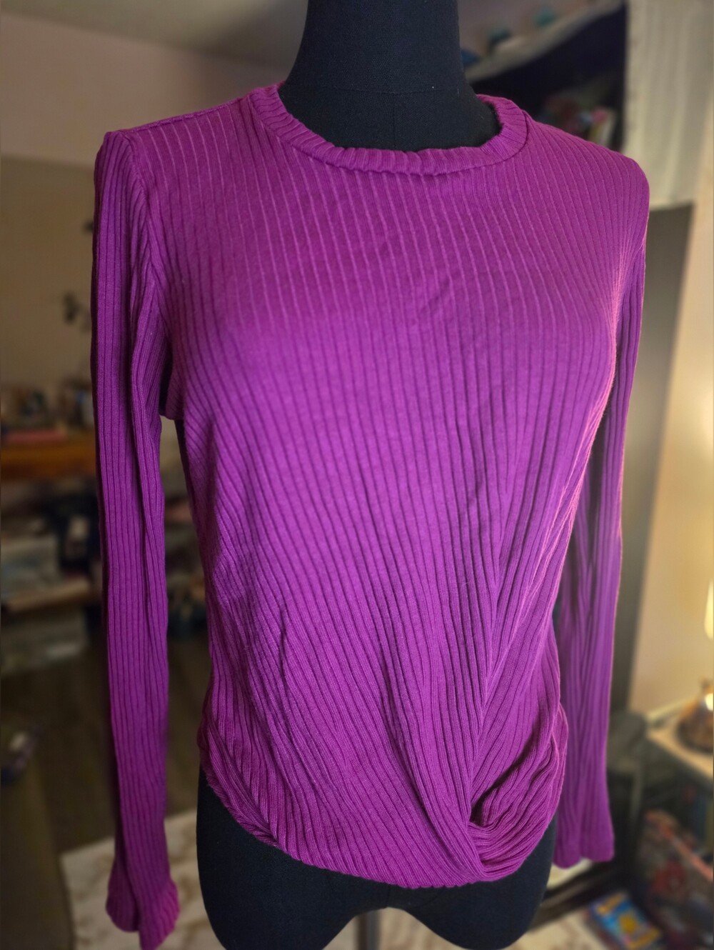 Karen Kane Hot Pink Ribbed Knit Long Sleeve Sweater Top Size S